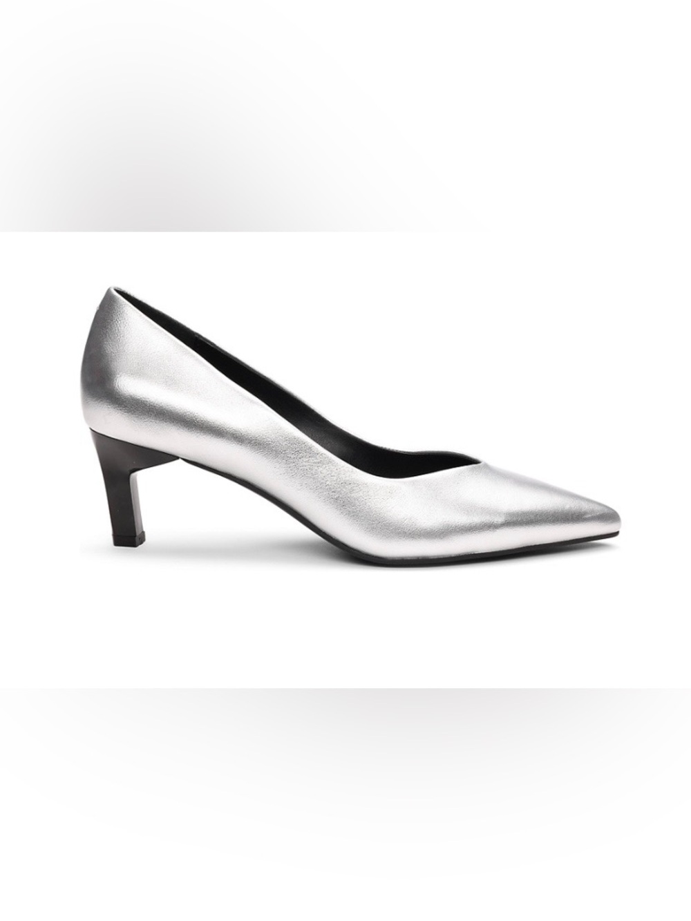 SANCTUARY Paige Nappa Leather Women's Silver Pointed-Toe Mid Heel Pumps. NEW